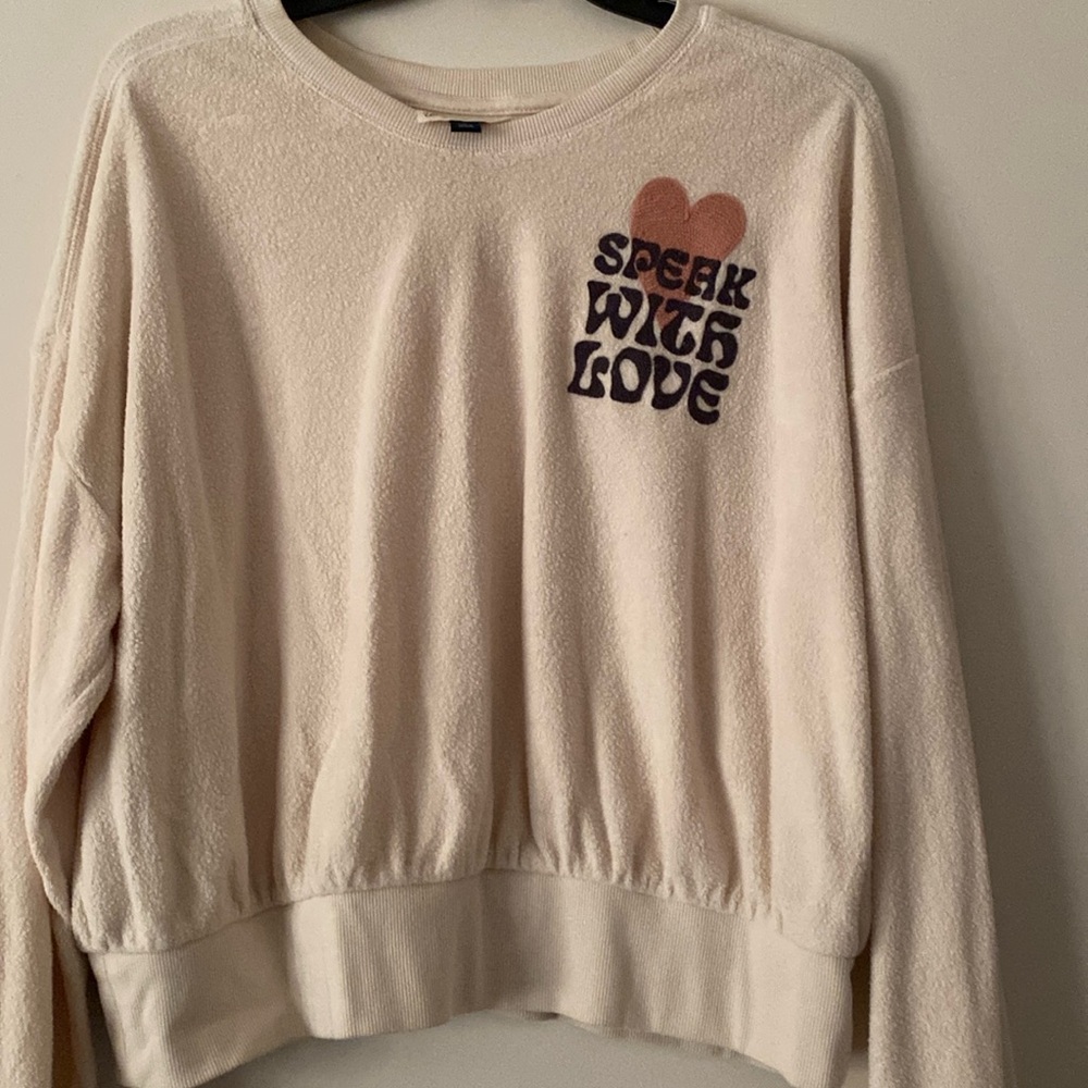 Universal Thread Cream speak with love embroidered fleece sweater sweatshirt L